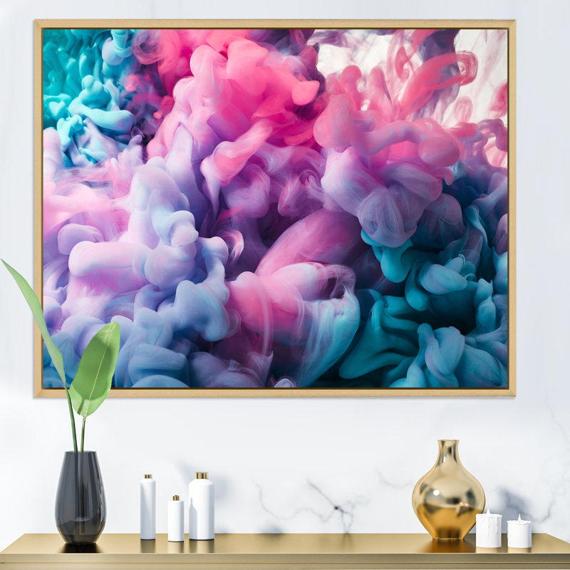 Turquoise et rose, art à l'encre liquide - décoration murale moderne en toile, H 16 po x l 32 po x P 1,5 po
