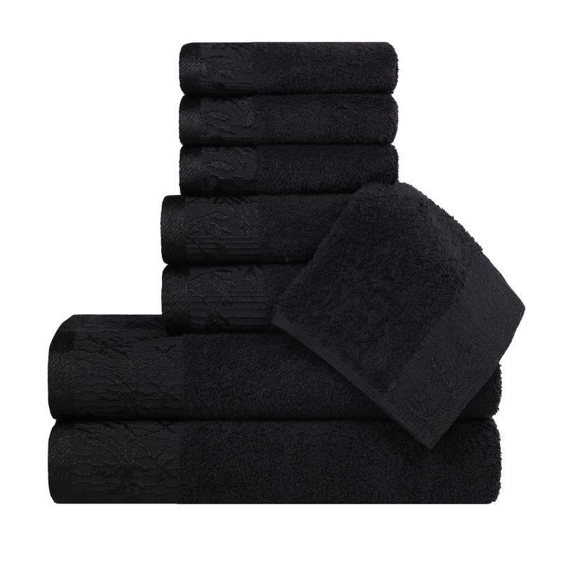 Ensemble de serviettes de bain en coton de poids moyen à bordure florale en jacquard pour la salle de bain Carinna
