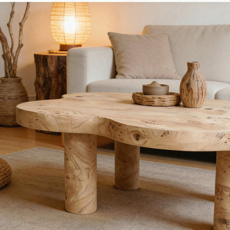 Table basse 40 "en forme de nuage - 4 pieds, motif de nœuds d'arbre - Moderne