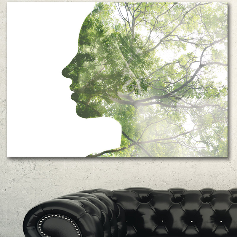 « lady combine avec vert tree », reproduction d’impression sur toile tendue, H 30 po x l 40 po