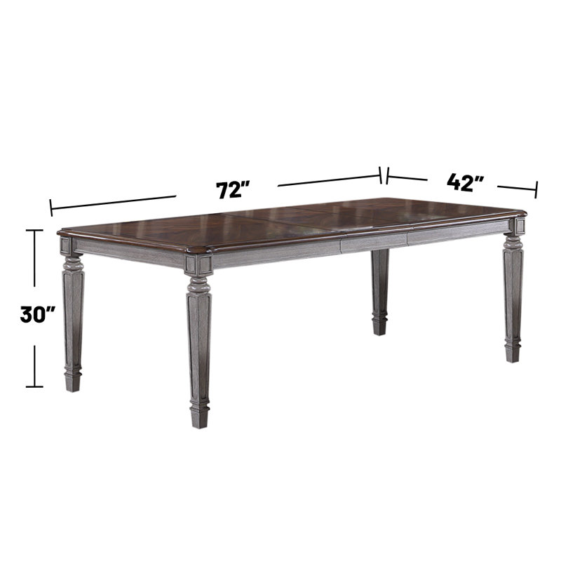 Rectangular Wooden Dining Table With 1 Leaf In Light Grey And Cherry