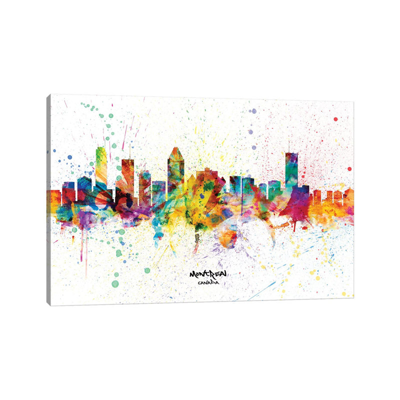 Montreal Canada Skyline Splash by Michael Tompsett - 1 Piece Wrapped Canvas Wall Art, 30.48 cm H x 45.72 cm W