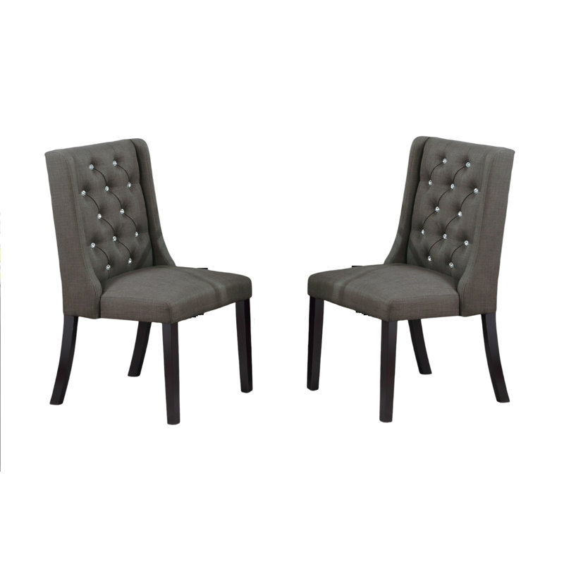 Tissu moderne / Polyfibre noir cendré noir capitonné ensemble de 2 chaises de salle à manger en bois d'hévéa de conception de salle à manger