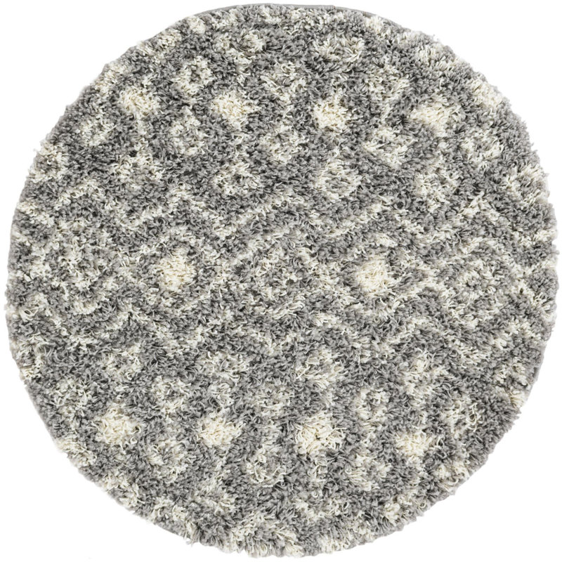 Tapis à poil long gris treillis Griego, Rond 10pi