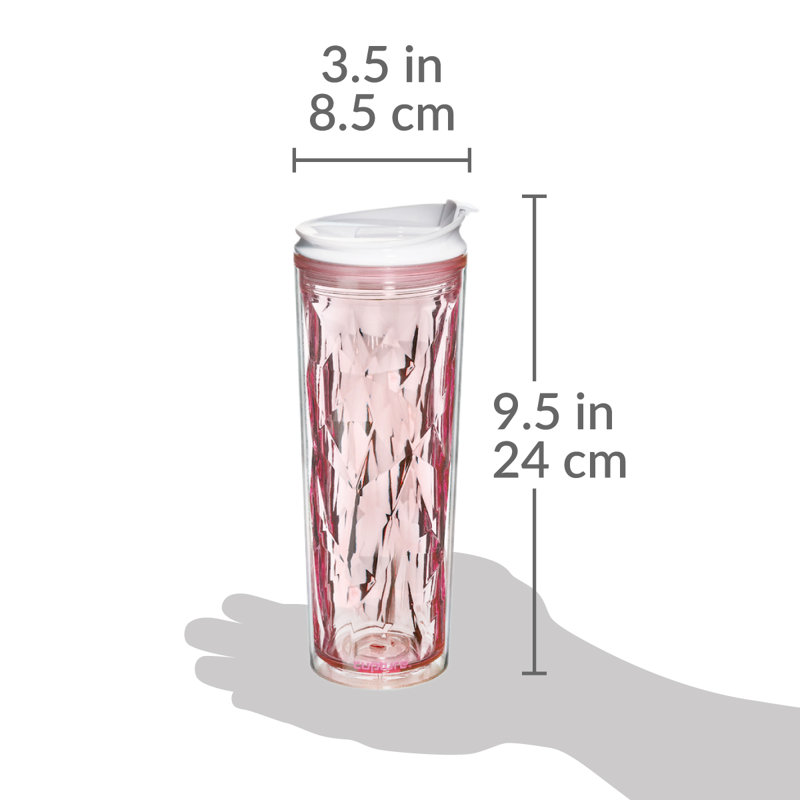 22oz Pink Rose Crystal Acrylic Travel Tumbler