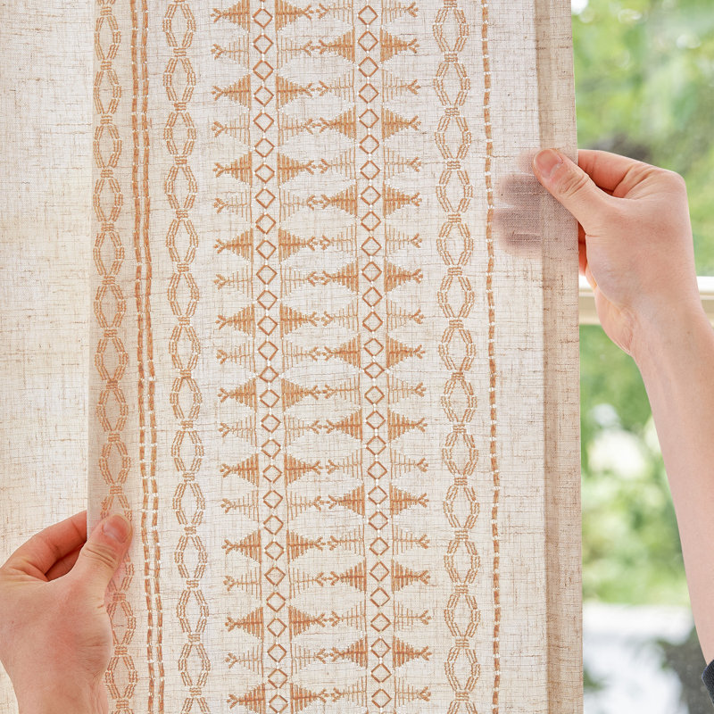 Kidist Linen Semi-Sheer Rod Pocket Curtain Pair, 50" W x 84" L, Gold/Beige
