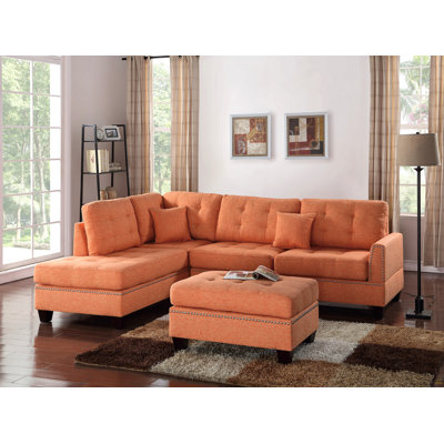 3 Piece Reversible Sectional Sofa Set W/ Ottoman In Citrus Colour
