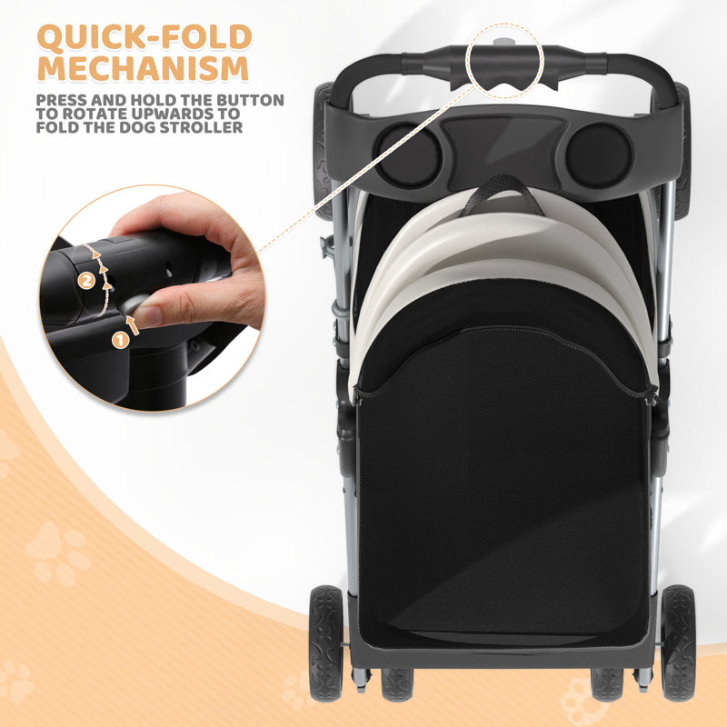 Black Foldable Pet Stroller with Detachable Storage Basket