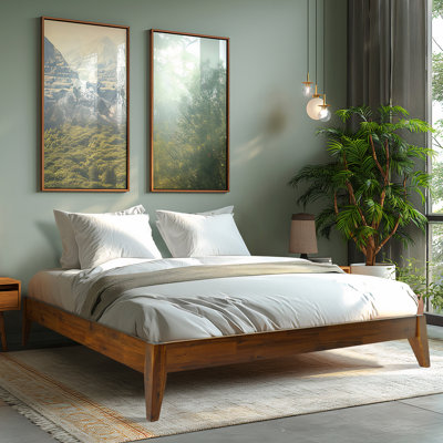 Mervyn Solid Wood Platform Bed without Headboard, Mid-Century Modern Bed Frame, King Size Bed Frame Wood Bed Compatible with All Mattresses, No Box Spring Needed, Easy Assembly, Caramel