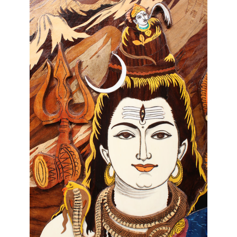 36 "seigneurs Shiva et déesse Parvati couleur naturelle sur panneau de bois incrusté - Art mural traditionnel indien spirituel traditionnel