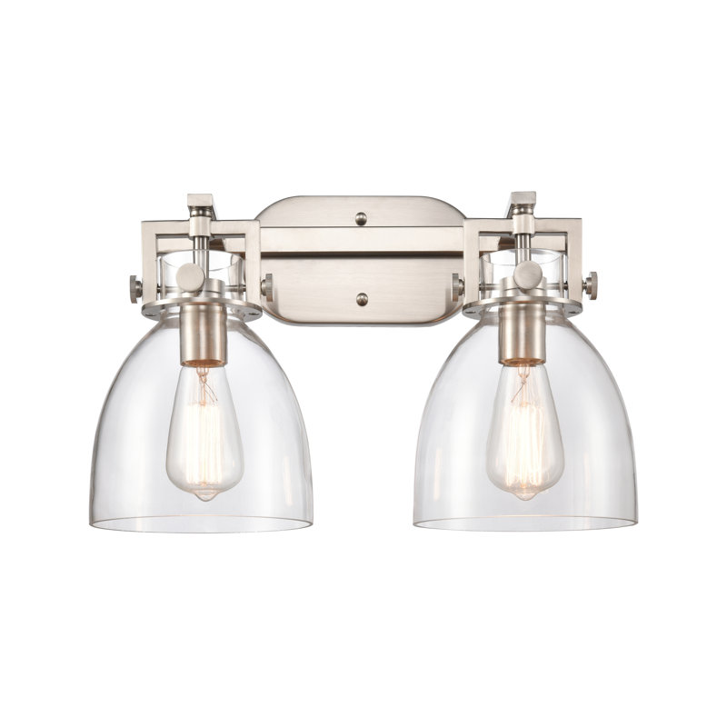 Newton Bell - 2 lumières - 17 pouces - Nickel satiné - Abat-jour transparent - Éclairage pour meuble-lavabo