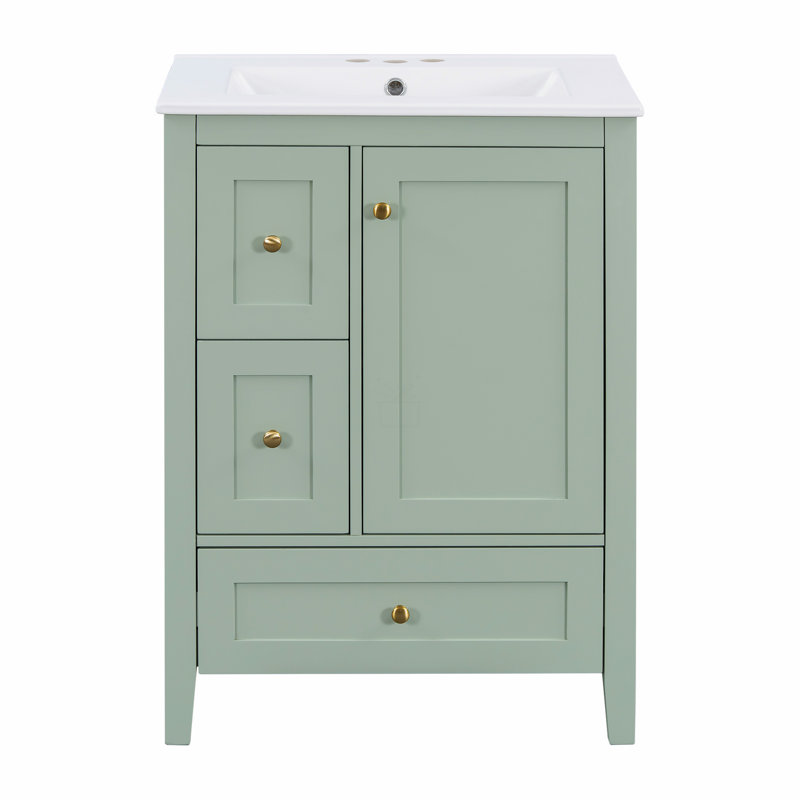 Meuble-lavabo de 24 po avec rangement, tablette réglable, panneau de fibres à densité moyenne et bois d'hévéa, séparateurs amovibles