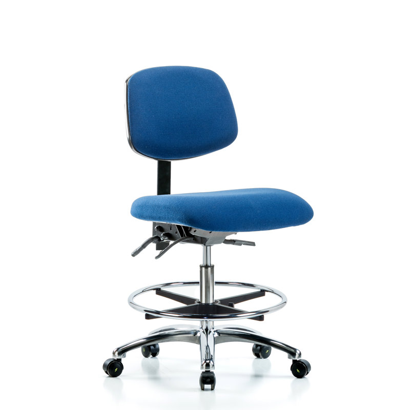 Elodie ESD Fabric Drafting Chair, Blue, Casters, Included