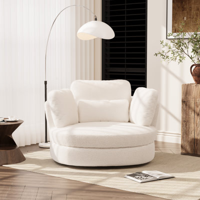 Upholstered Slipcovered Oversized Swivel Barrel Accent Chair