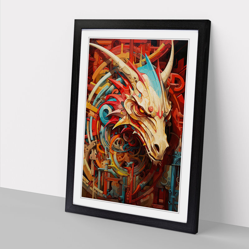 Dragon Constructivism - Single Picture Frame Print on Wood, Black Framed, 64cm H x 46cm W