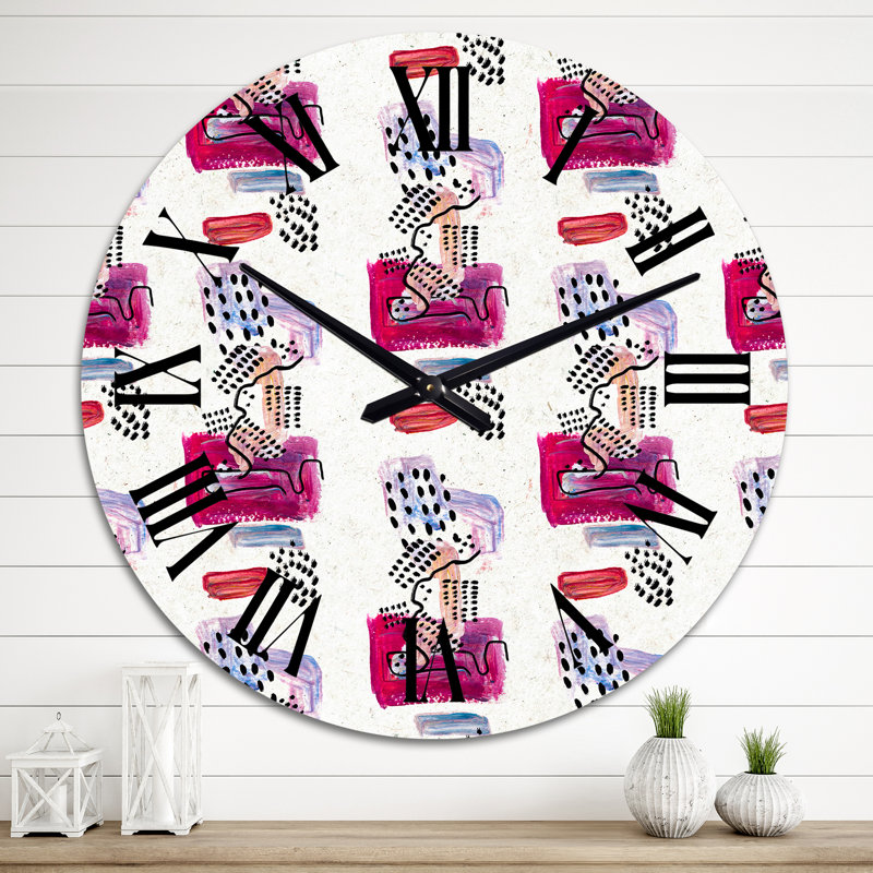 Horloge murale à motifs bleus et noirs rétro sur fond blanc, Surdimensionné