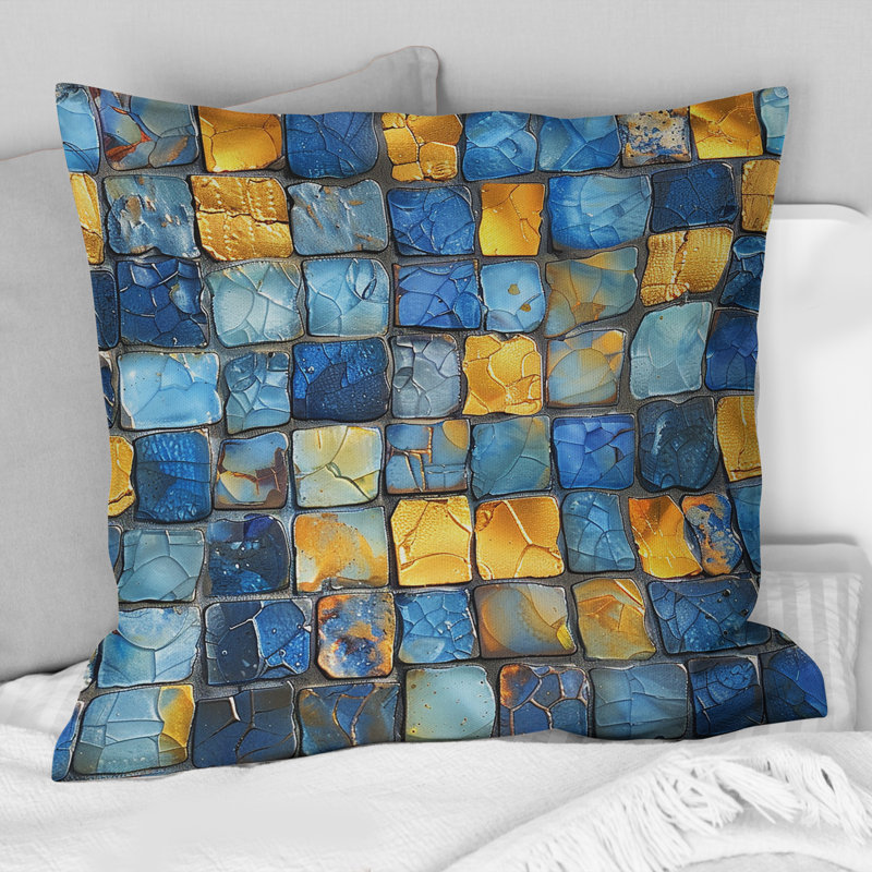 Tuile de mosaïque jaune moderne II - Coussin moderne, H 18 po x l 18 po