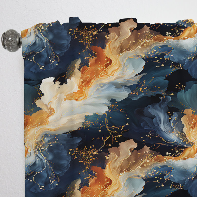 Orange et bleu sarcelle Astral Marble Dreams - Rideau obscurcissant en marbre abstrait - 1 panneaux, L 52 po x L 84 po
