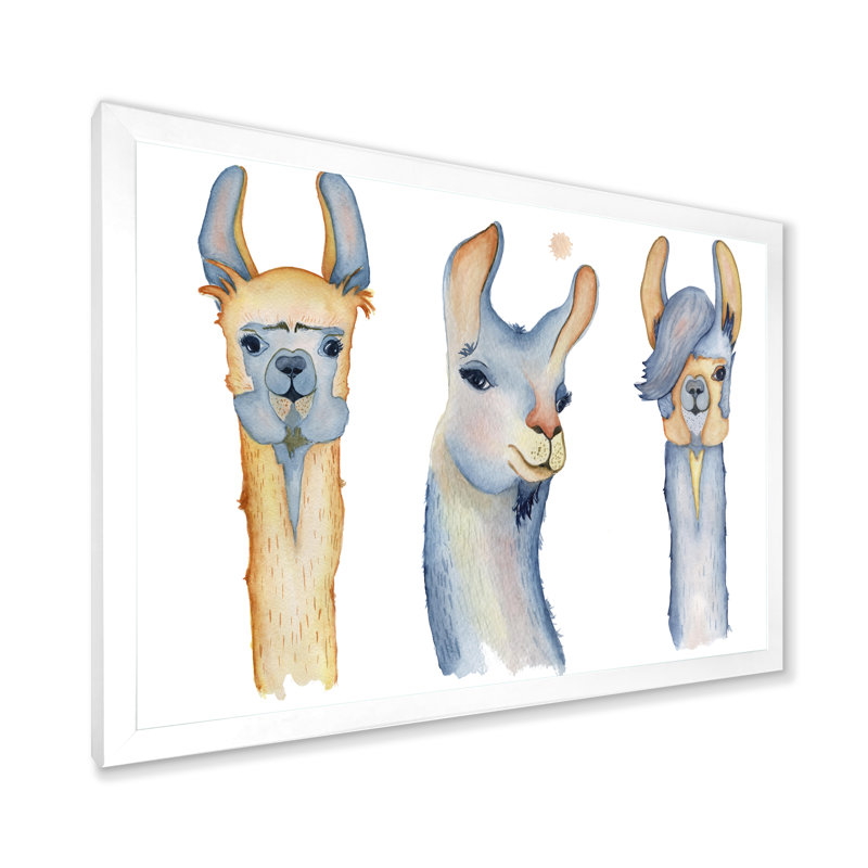 Dessin de joli lama II - reproduction sur toile, H 16 po x l 32 po, Cadre photo blanc