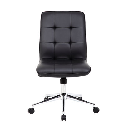 Sela Swivel Office Chair, Tufted Black Seat & Back, Chrome Base