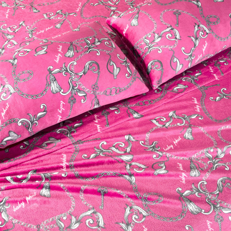 Baby Phat Plush Sheet Sets, Queen, Chains Ibis Rose