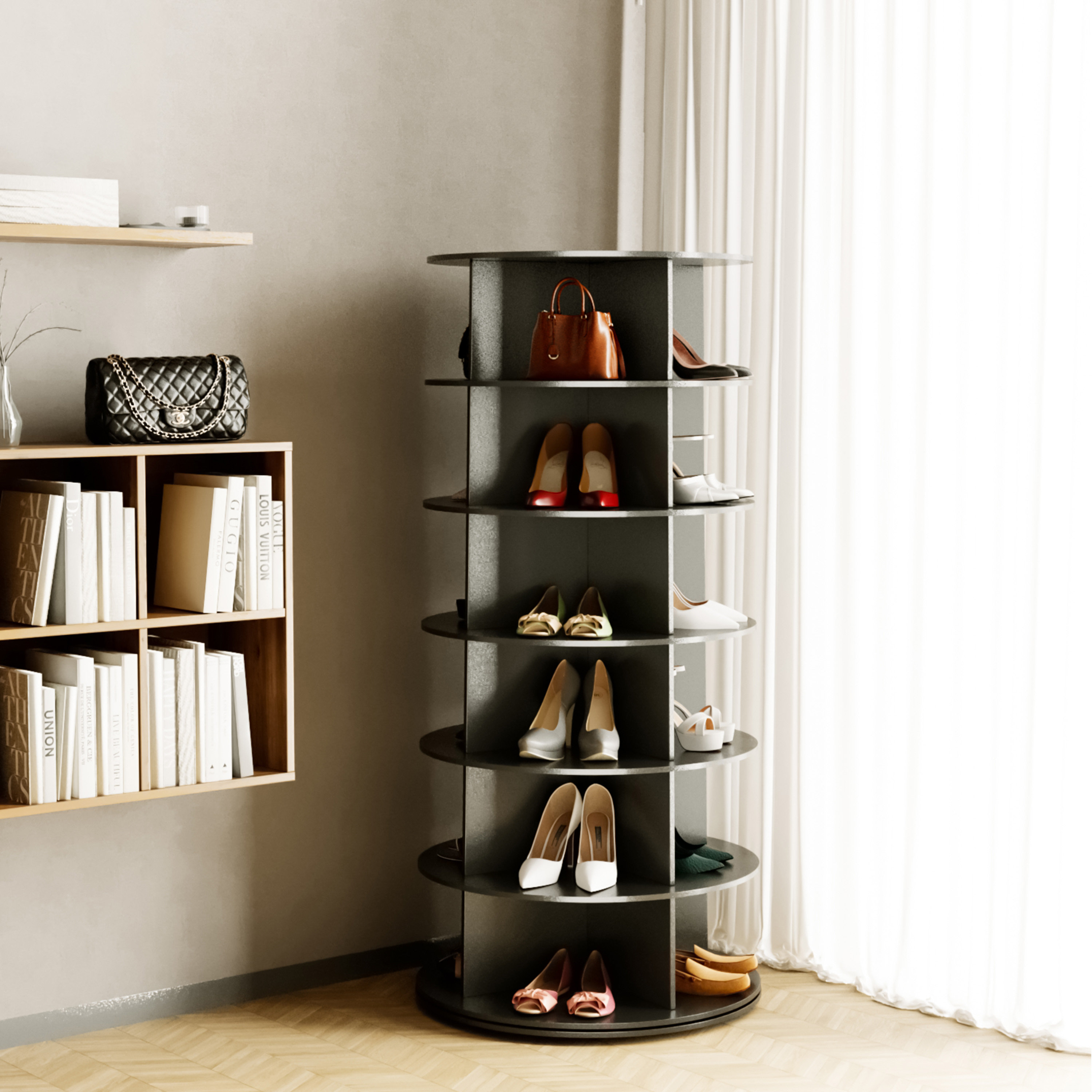 SpaceAid 6-Tier Rotating Shoe Rack Tower, 360° Spinning Shoe