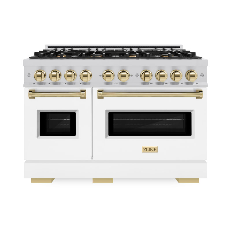 ZLINE Autograph Edition 48 in. 6.7 cu. ft. Classic Double Oven Gas Range with 8 Burner Cooktop, Gold