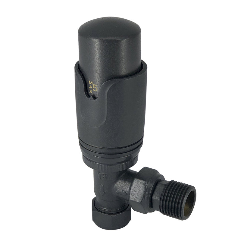 Designer Radiator Valve TRV Thermostatic 15Mm 1/2"  Angled, Anthracite
