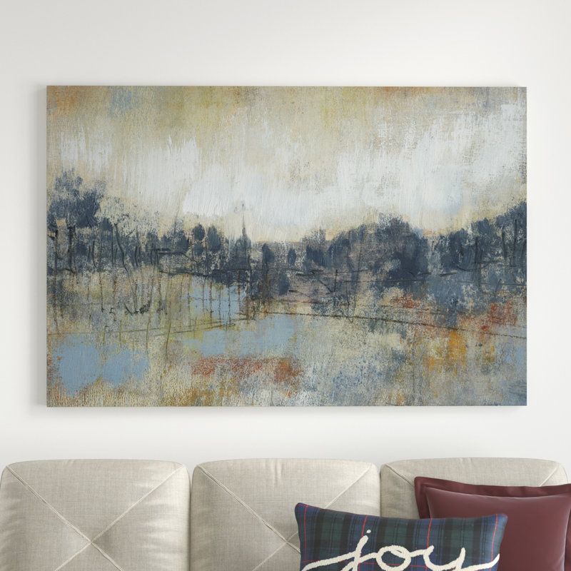 'Cool Gray Horizon I' by Jennifer Goldberger - Wrapped Canvas Painting Print, Champagne Floater Framed Canvas
