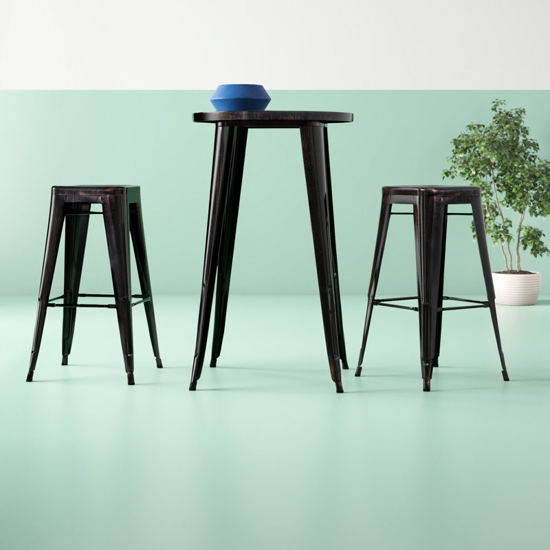 Ensemble de tables de bar rondes en métal pour l'intérieur et l'extérieur Gyala, Noir/or antique, H 41 po x l 24 po x P 24 po