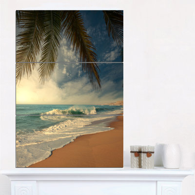 « belle plage tropicale avec palmiers », ensemble de 3 reproductions de photos sur toiles tendues