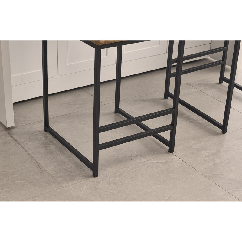 Counter Height Bar Stools Set Of 2, Upholstered Linen Bar Chairs, Metal Footrest And Frame For Kitchen,Dining Room, Coffee