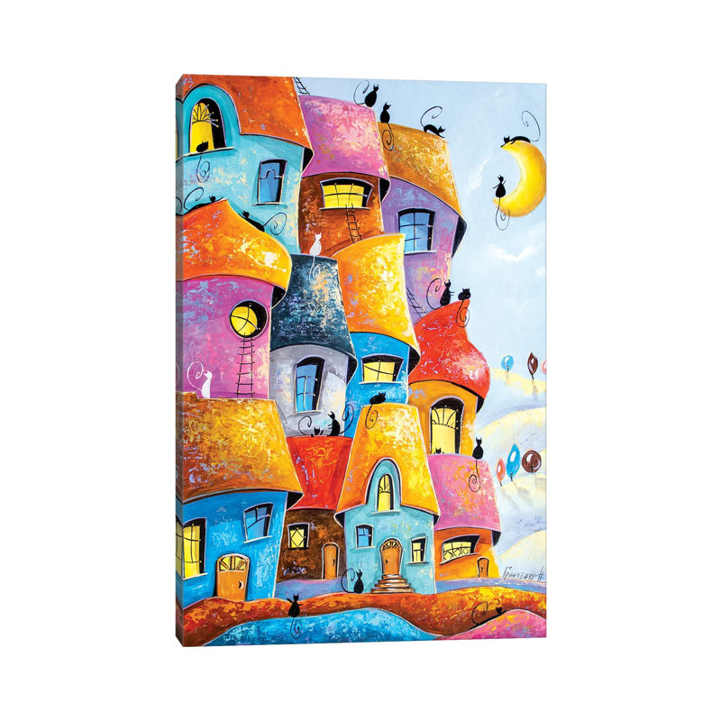 City Of Cats In The Moonlight by Natalia Grinchenko - Wrapped Canvas Print, 66.04 cm H x 45.72 cm W