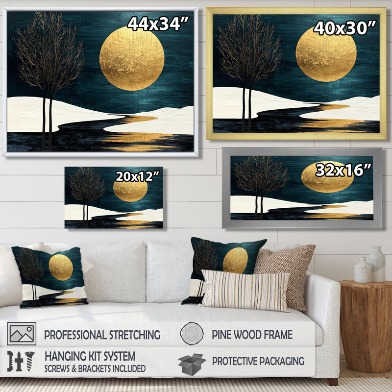 «Quiet Bold Mountain In Emerald Gold Harmony II», art mural grand lac, H 12 po x l 20 po, Noir
