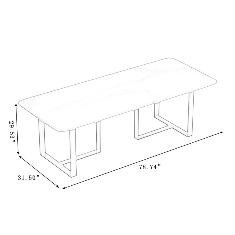 Gold Rectangular Sintered Stone tabletop Dining Table, 29.53"H x 78.74"L x 31.5"W