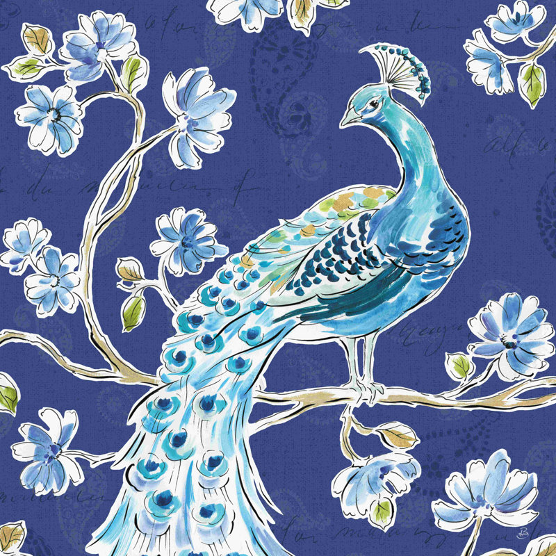 «Peacock Allegory IV Blue», reproduction sur toile tendue, H 36 po x l 36 po