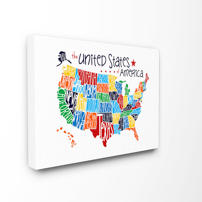 «Burkett Wall Plaque USA Map», art textuel, H 24 po x l 30 po, Toile tendue