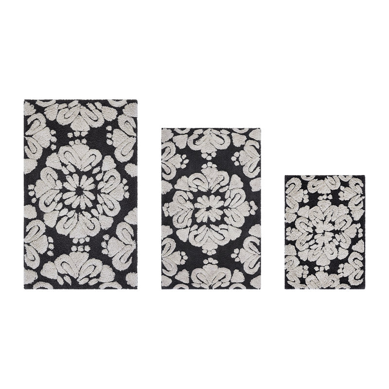 Chemash Premium 100% Cotton 1885 GSM 3-Piece Bath Rug Set, OEKO-TEX® Certified, Non-Slip Spray Latex Backing, Plush Tufted Bath Mats for Shower, Bathtub, Vanity, Sink & Toilet Areas, Super Absorbent, Machine Washable, Charcoal