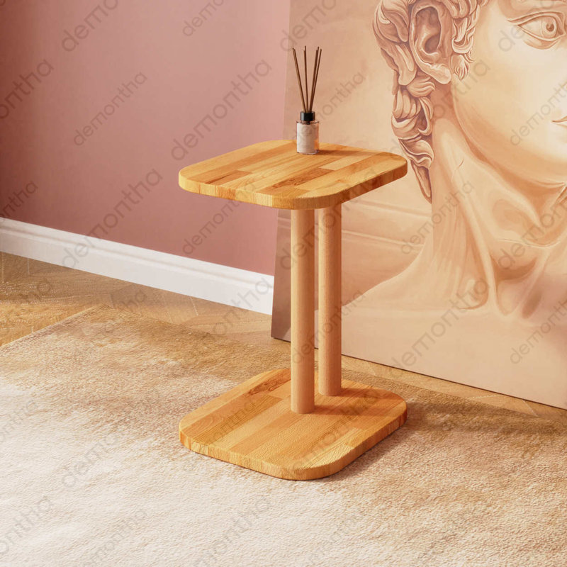 Table d'appoint en bois de hêtre massif Sicily, table rectangulaire en C pour canapé et fauteuil