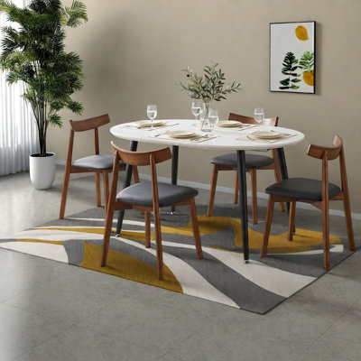 Ensembles de table de salle à manger extensible et moderne (doit inclure la table et la chaise), table ovale en panneau de fibres à densité moyenne avec chaises en polyuréthane massif, ensemble de salle à manger de cuisine peu encombrant