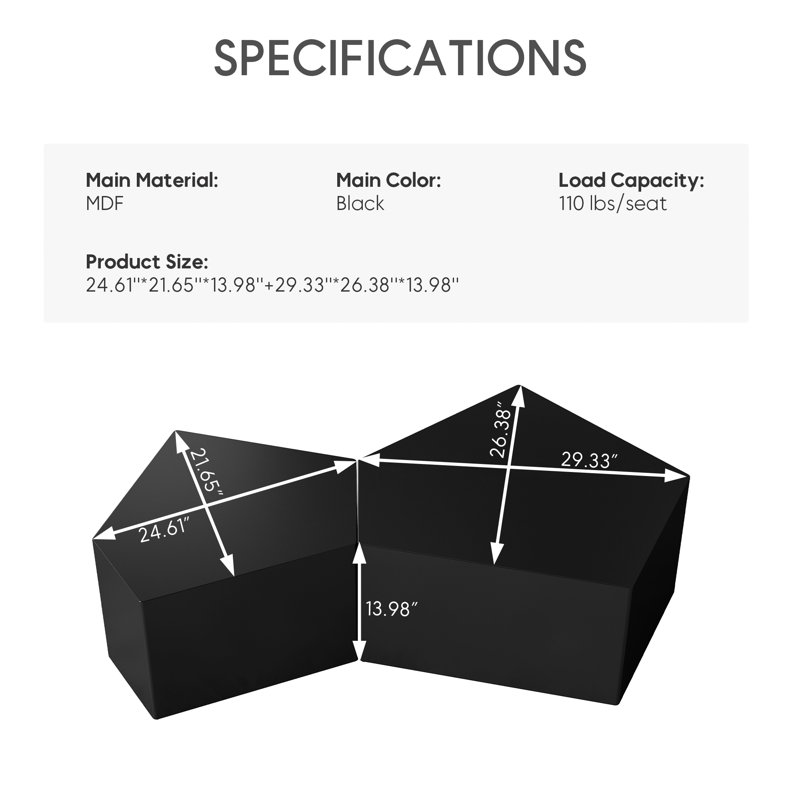 Irregular Pentagonal Coffee Table Set, Black