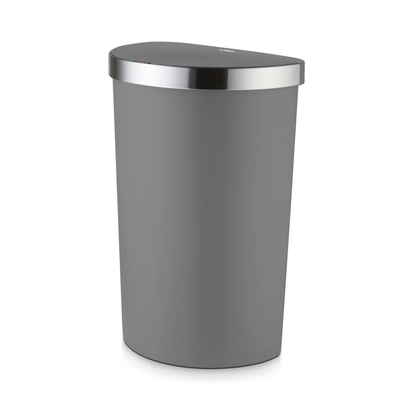 Tower Curved Sensor Bin with Bin Liner Retainer Ring, Durable PP Body, Battery Operated, 50L, Grey