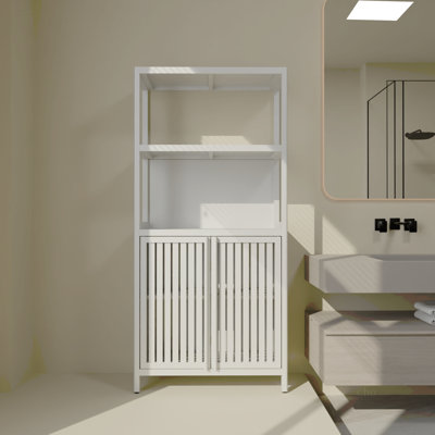 bamboo storage cabinet, separate bathroom cabinet with 2 doors, floor cabinet organizer for living room, kitchen, entrance
