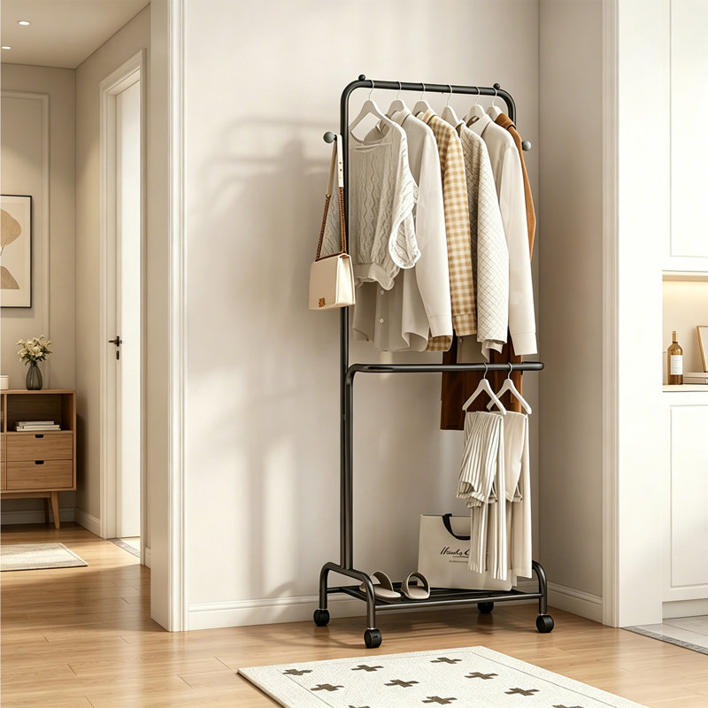 Modern Rolling Coat Rack Stand, Black