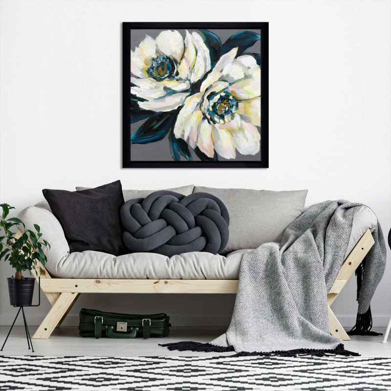 Pivoines - Peinture, H 25,5 po x l 25,5 po x P 1 po, Cadre noir
