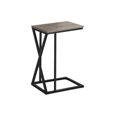 Accent Table, C-shaped, End, Side, Snack, Living Room, Bedroom, Brown Laminate, Black Metal, Contemporary, Modern