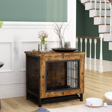 Industrial Style Rustic Brown Wooden Dog Kennel With Three Doors, Indoor  Pet Furniture Dog Crate End Table