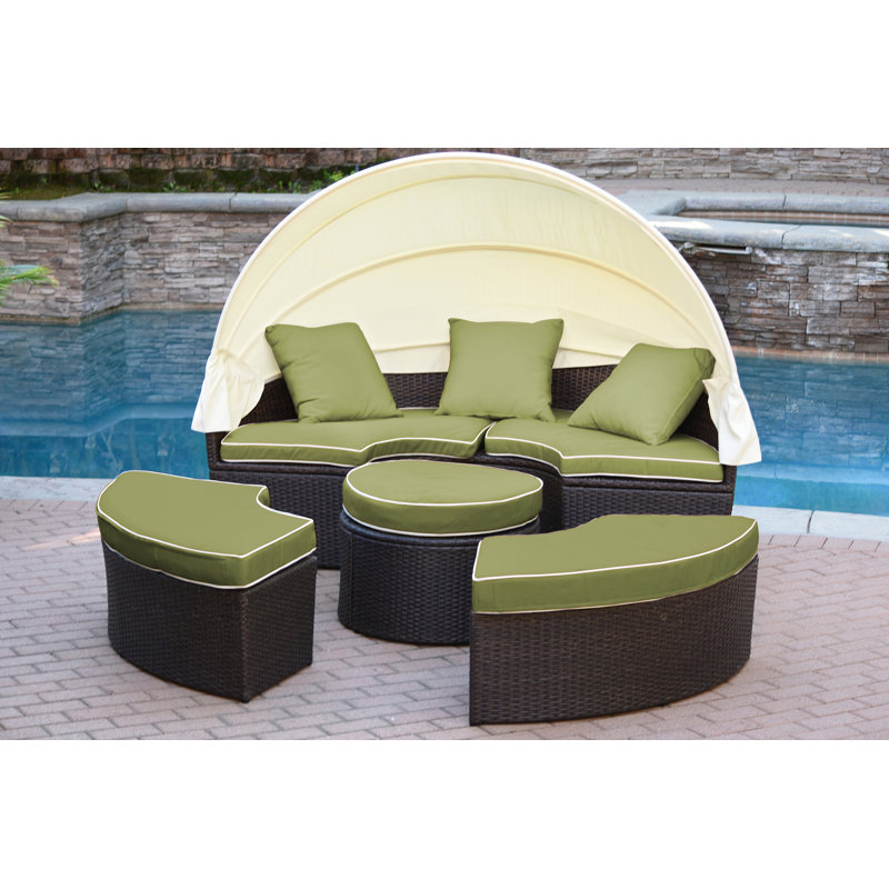 Ensemble de patio complet avec coussins 4 pièces Bourbana, Vert, Brun cacao chaud
