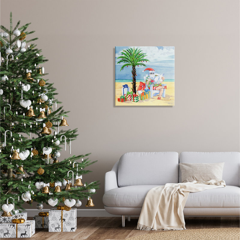 «Santa Claus on Beach» par Paul Brent - reproduction d'art sur toile tendue, H 24 po x l 24 po x P 1,5 po