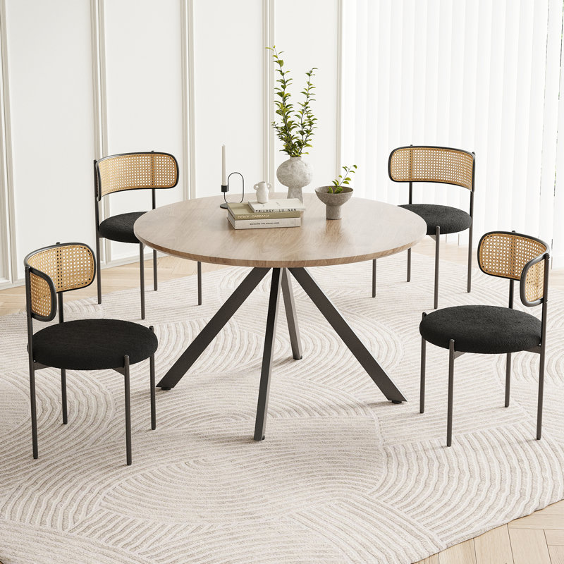 Saveta Round Metal Base Dining Table, Brown Wood, Brown, 47.24" W x 47.24" L